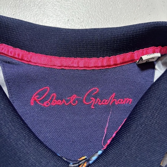 Robert Graham Polo Shirt Mens Large Amaro Short Sleeve Blue Floral / Paisley S - Picture 6 of 10